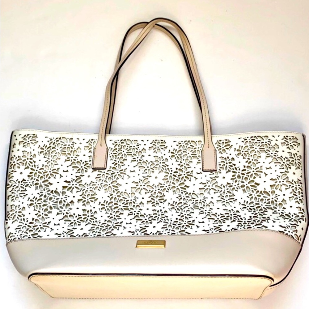 White Kate Spade Bradford Court Floral Harmony Bag - Laser Cut